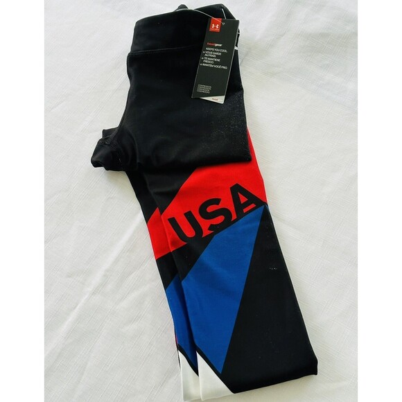 NEW UA Under Armour Compression XS Womens USA Heatgear Patriotic Leggings Flag - Picture 4 of 5